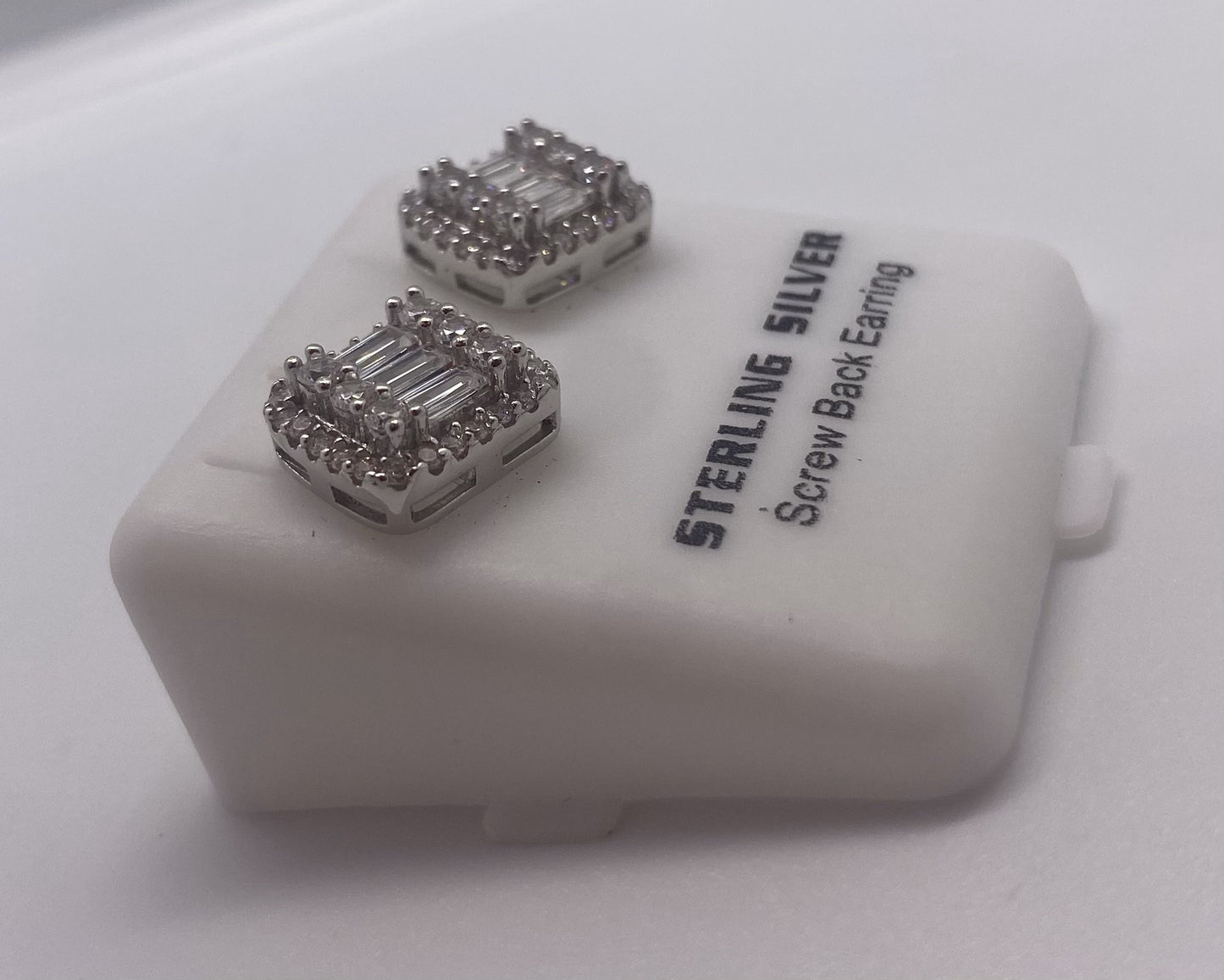 Sterling Silver Baguette Studs