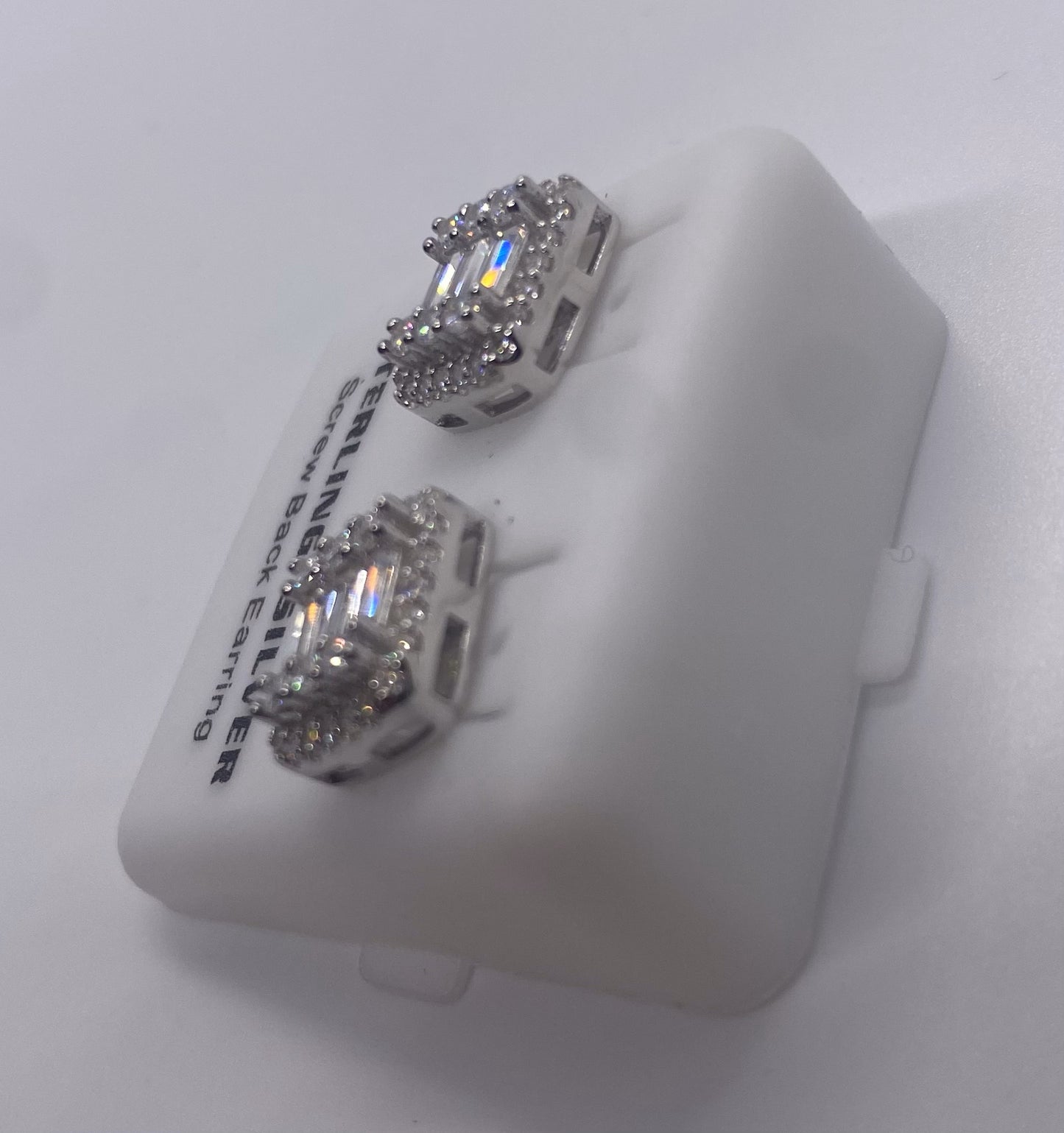 Sterling Silver Baguette Studs