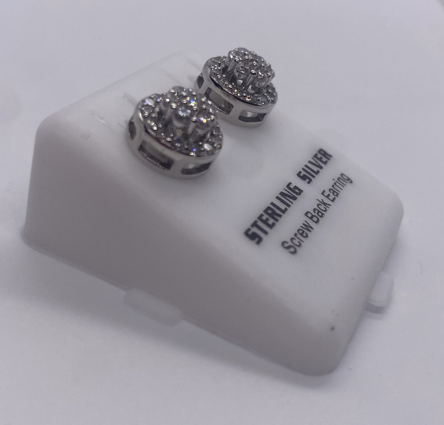 Sterling Silver Round Iced Out Studs