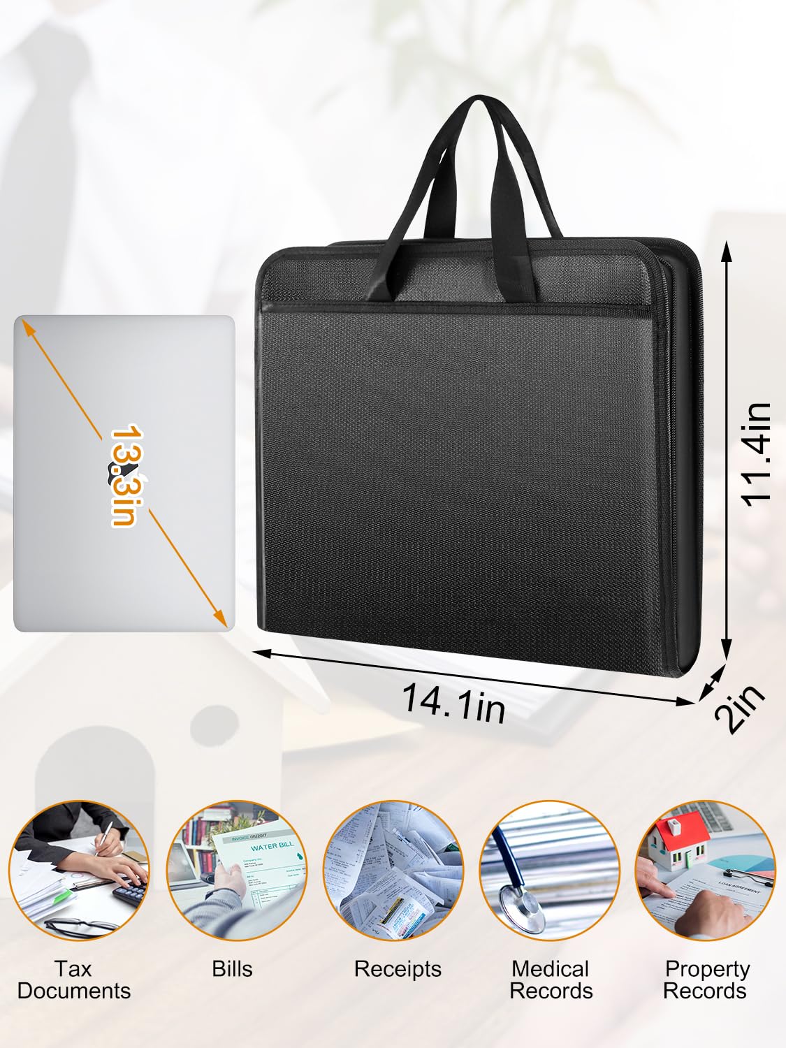 onvvippiv Important Document Organizer Folio Accordion File Organizer Fireproof Expanding File Folder Storage Box with Zipper Labels 13 Pockets for Business Office Receipt Travel