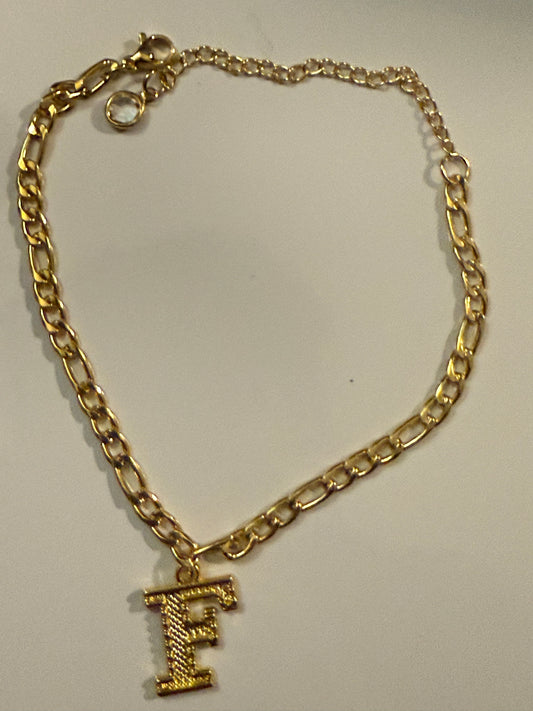 14k Gold Plated Initial F Anklet