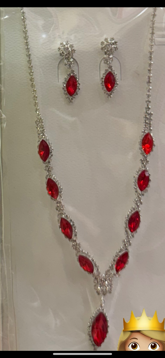 Red Tear Drop Neckalace Set