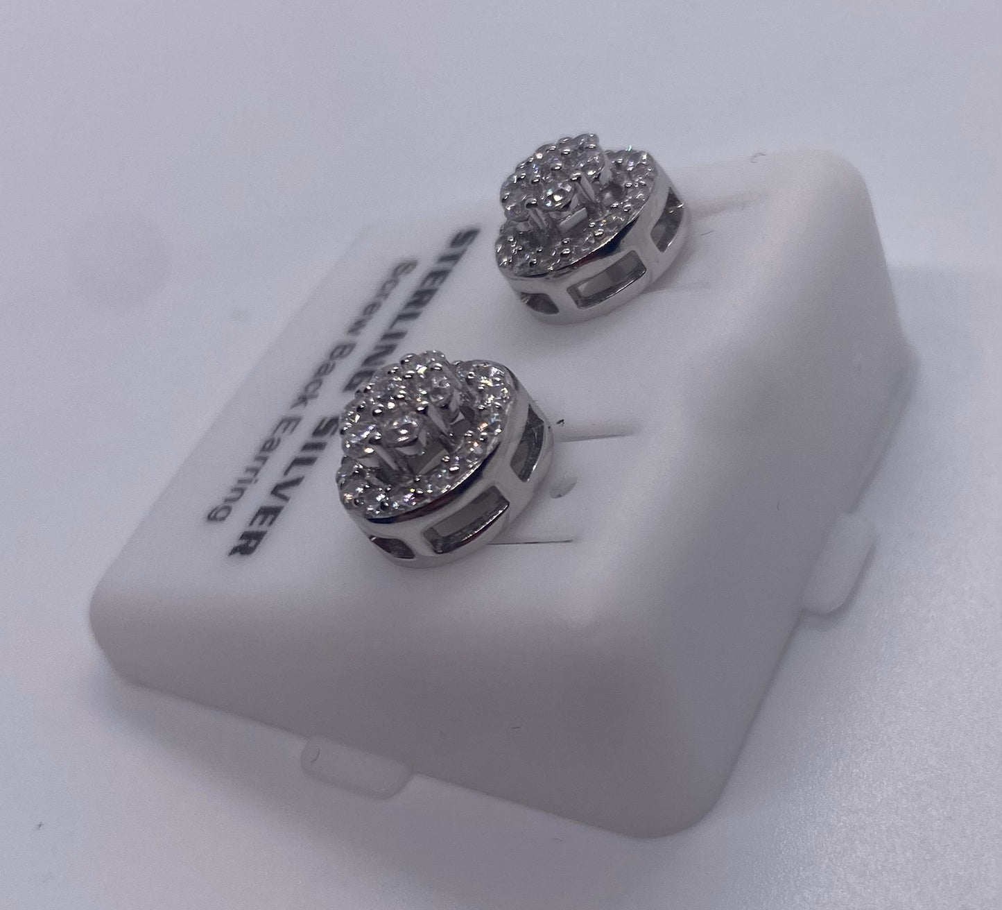 Sterling Silver Round Iced Out Studs