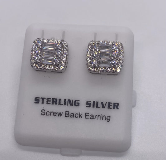 Sterling Silver Baguette Studs